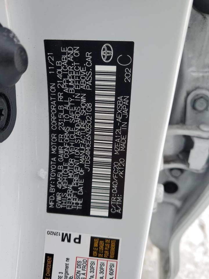 2022 TOYOTA COROLLA SE VIN:JTDS4MCE6N3502108