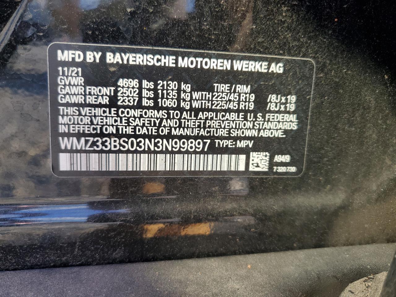 2022 MINI COOPER JCW COUNTRYMAN ALL4 VIN:WMZ33BS03N3N99897