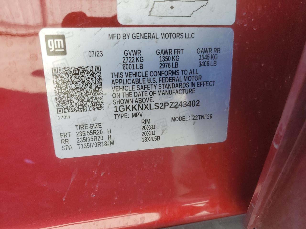 2023 GMC ACADIA DENALI VIN:1GKKNXLS2PZ243402