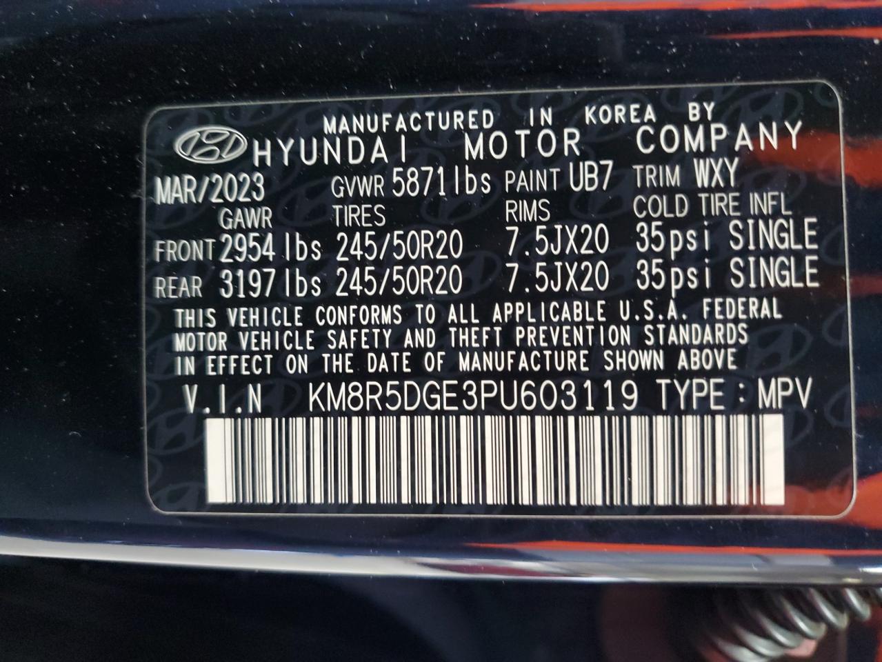 2023 HYUNDAI PALISADE LIMITED VIN:KM8R5DGE3PU603119