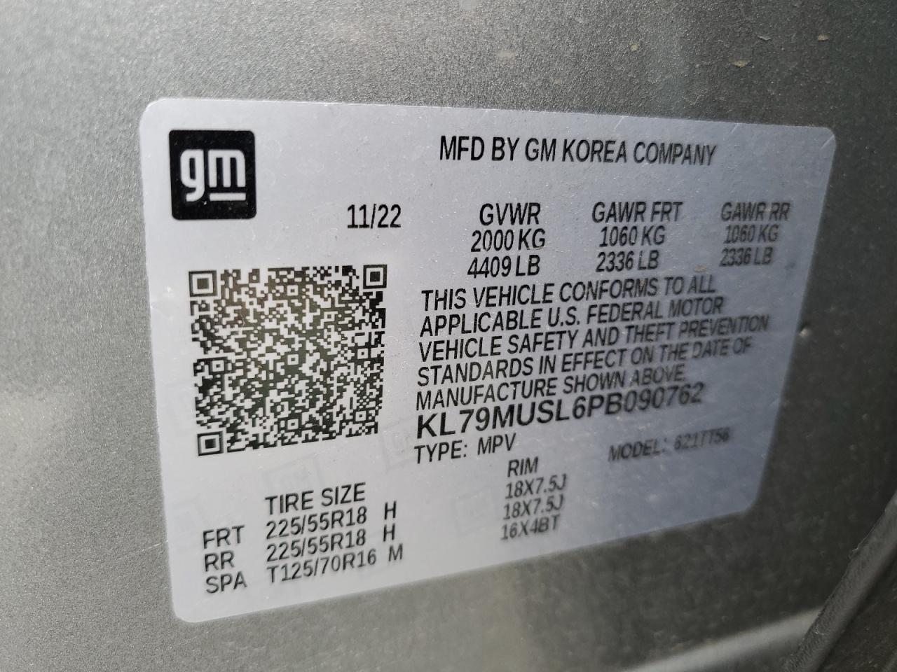 2023 CHEVROLET TRAILBLAZER RS VIN:KL79MUSL6PB090762