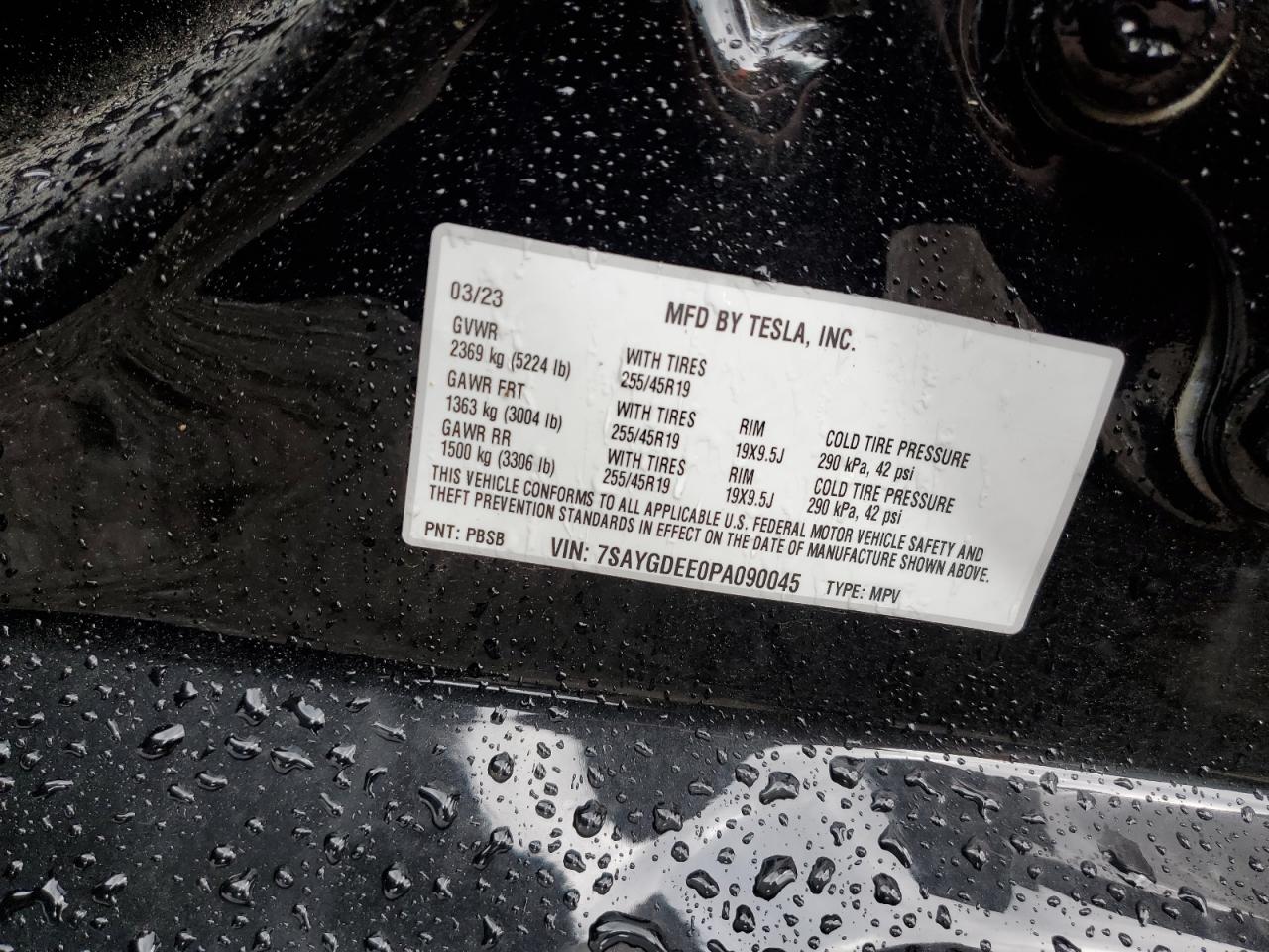 2023 TESLA MODEL Y VIN:7SAYGDEE0PA090045