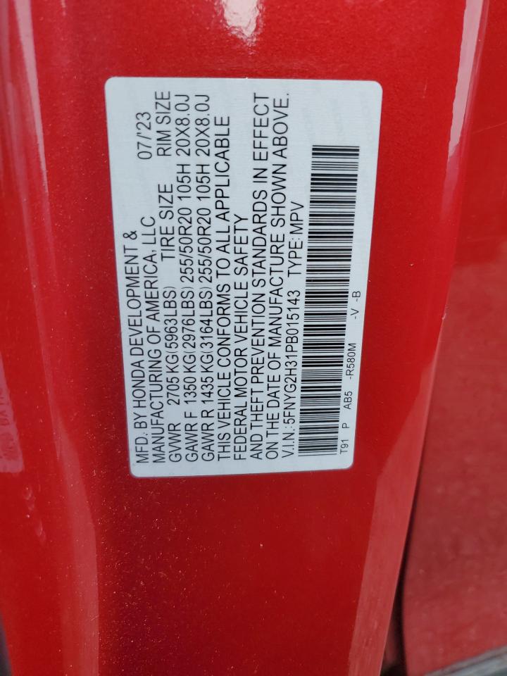 2023 HONDA PILOT SPORT VIN:5FNYG2H31PB015143