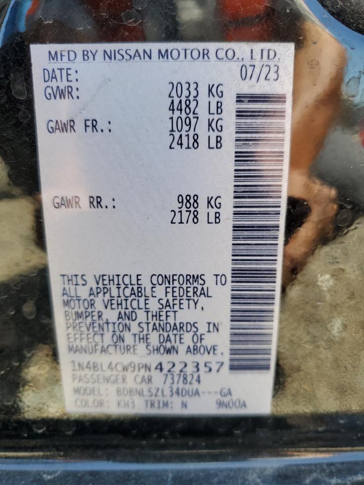 2023 NISSAN ALTIMA SR VIN:1N4BL4CW9PN422357