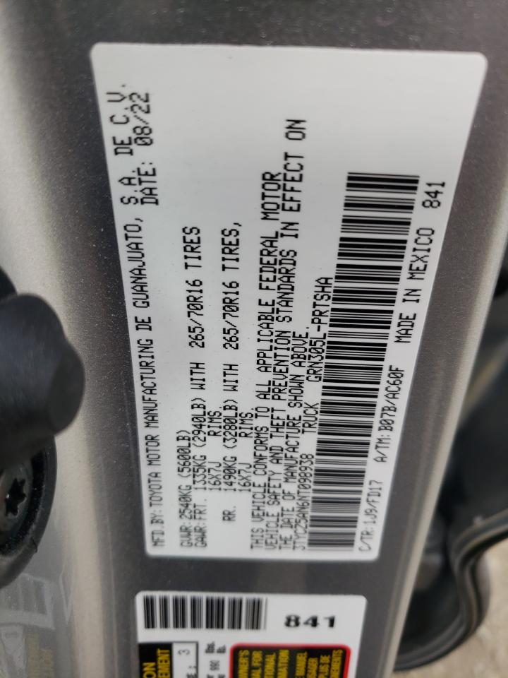 2022 TOYOTA TACOMA DOUBLE CAB VIN:3TYCZ5AN6NT098938