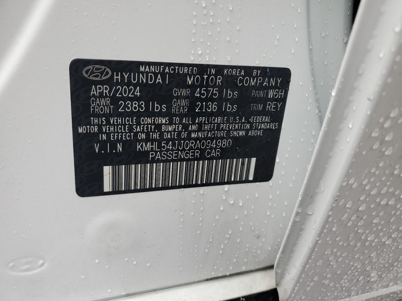 2024 HYUNDAI SONATA HYBRID VIN:KMHL54JJ0RA094980