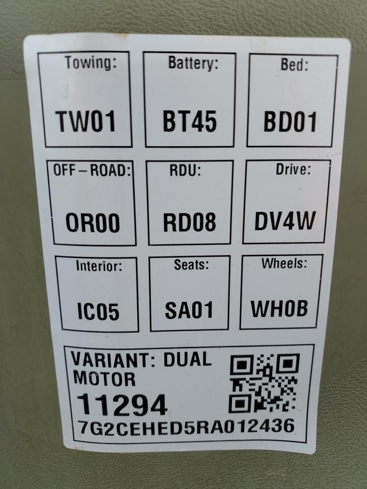 2024 TESLA CYBERTRUCK VIN:7G2CEHED5RA012436