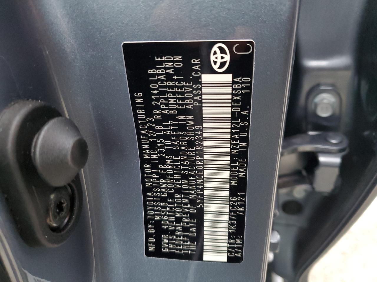 2024 TOYOTA COROLLA SE VIN:5YFP4MCE0RP182349