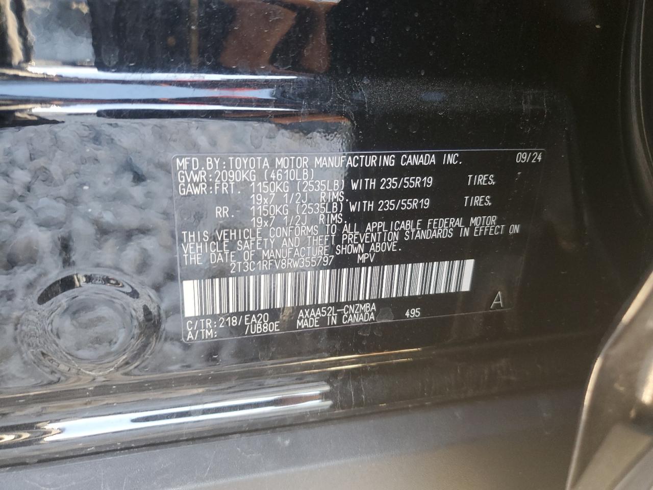 2024 TOYOTA RAV4 XLE PREMIUM VIN:2T3C1RFV8RW355797