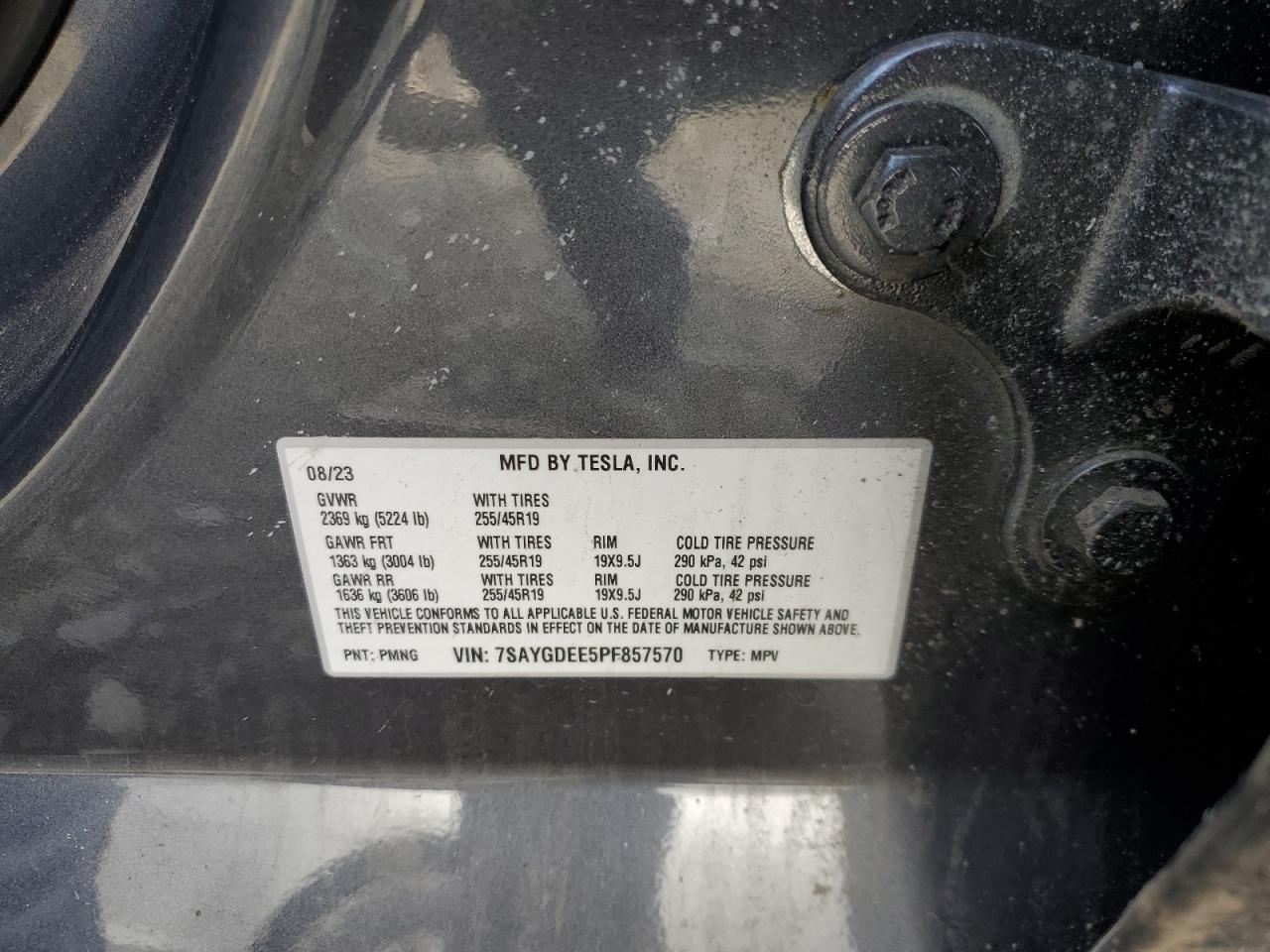 2023 TESLA MODEL Y VIN:7SAYGDEE5PF857570