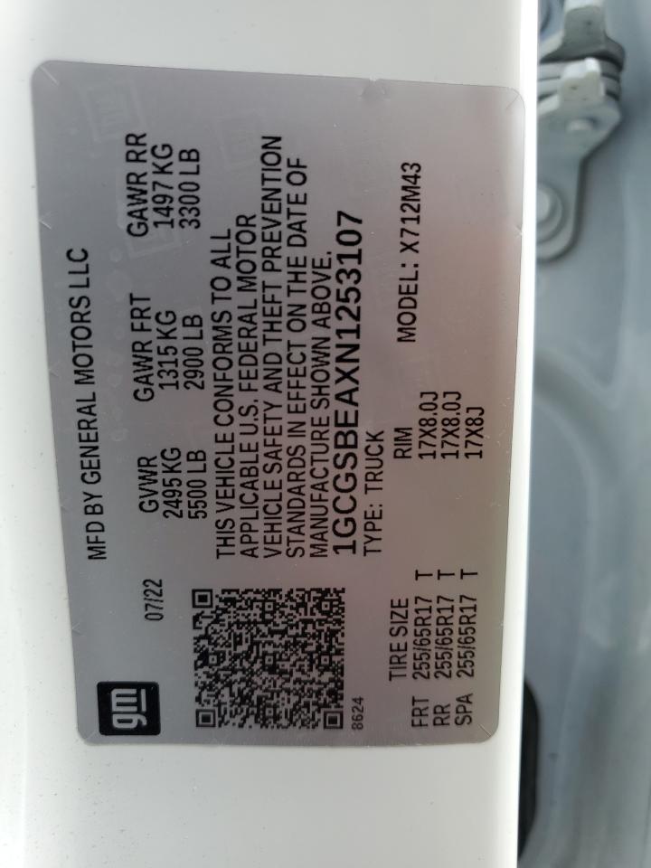 2022 CHEVROLET COLORADO VIN:1GCGSBEAXN1253107