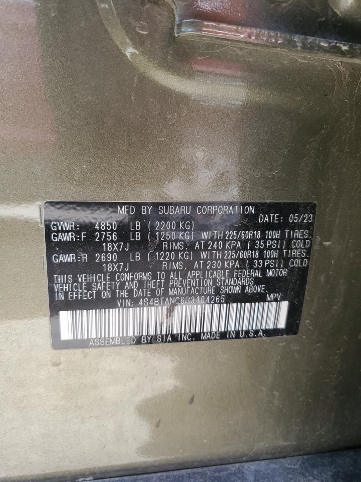 2024 SUBARU OUTBACK LIMITED VIN:4S4BTANC6R3104265