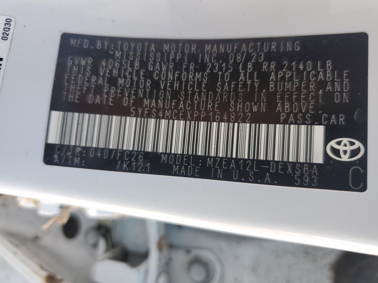 2023 TOYOTA COROLLA SE VIN:5YFS4MCEXPP164822