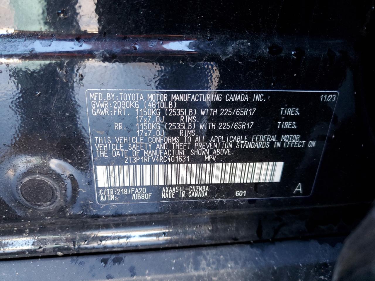 2024 TOYOTA RAV4 XLE VIN:2T3P1RFV4RC401631