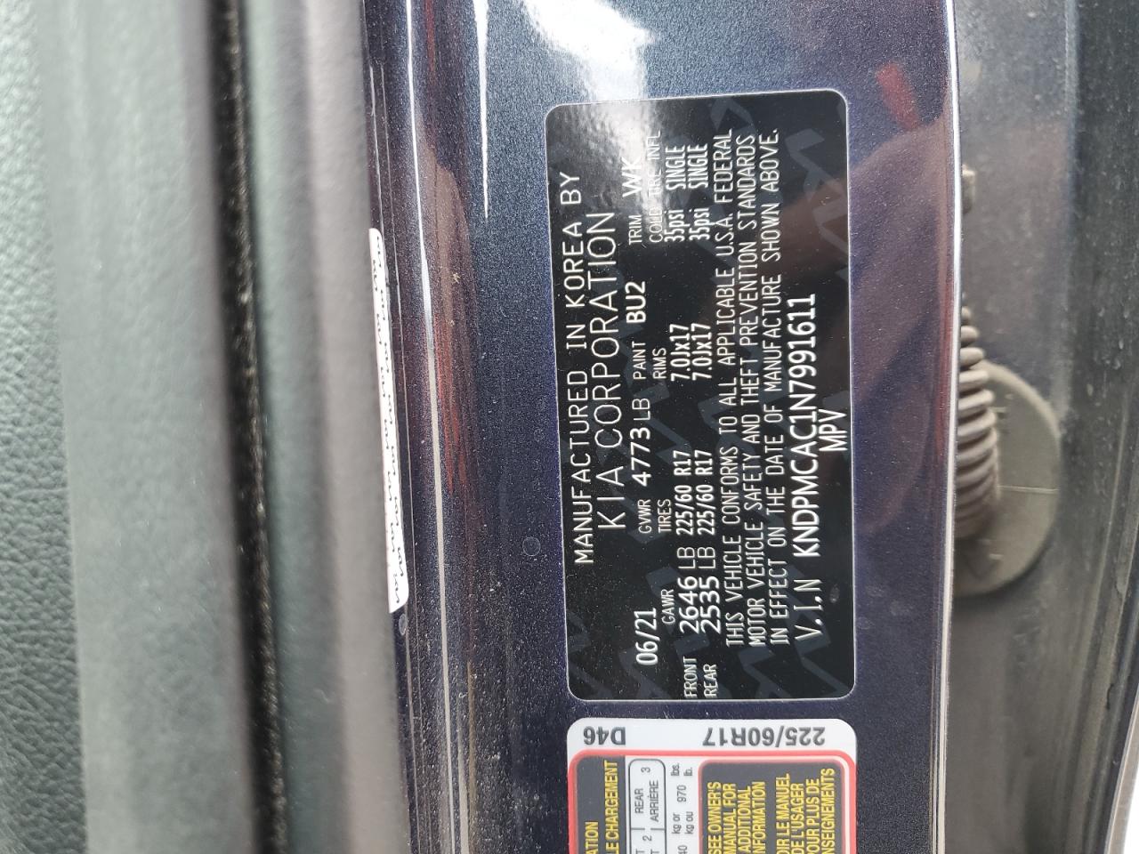 2022 KIA SPORTAGE LX VIN:KNDPMCAC1N7991611