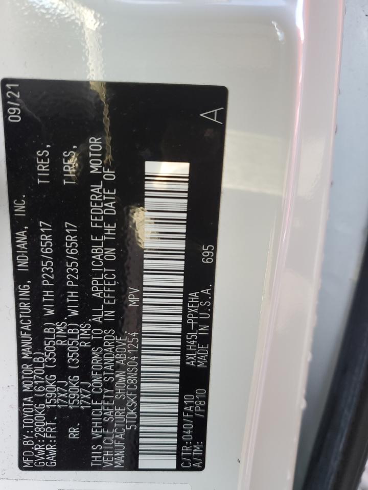 2022 TOYOTA SIENNA LE VIN:5TDKSKFC8NS041254