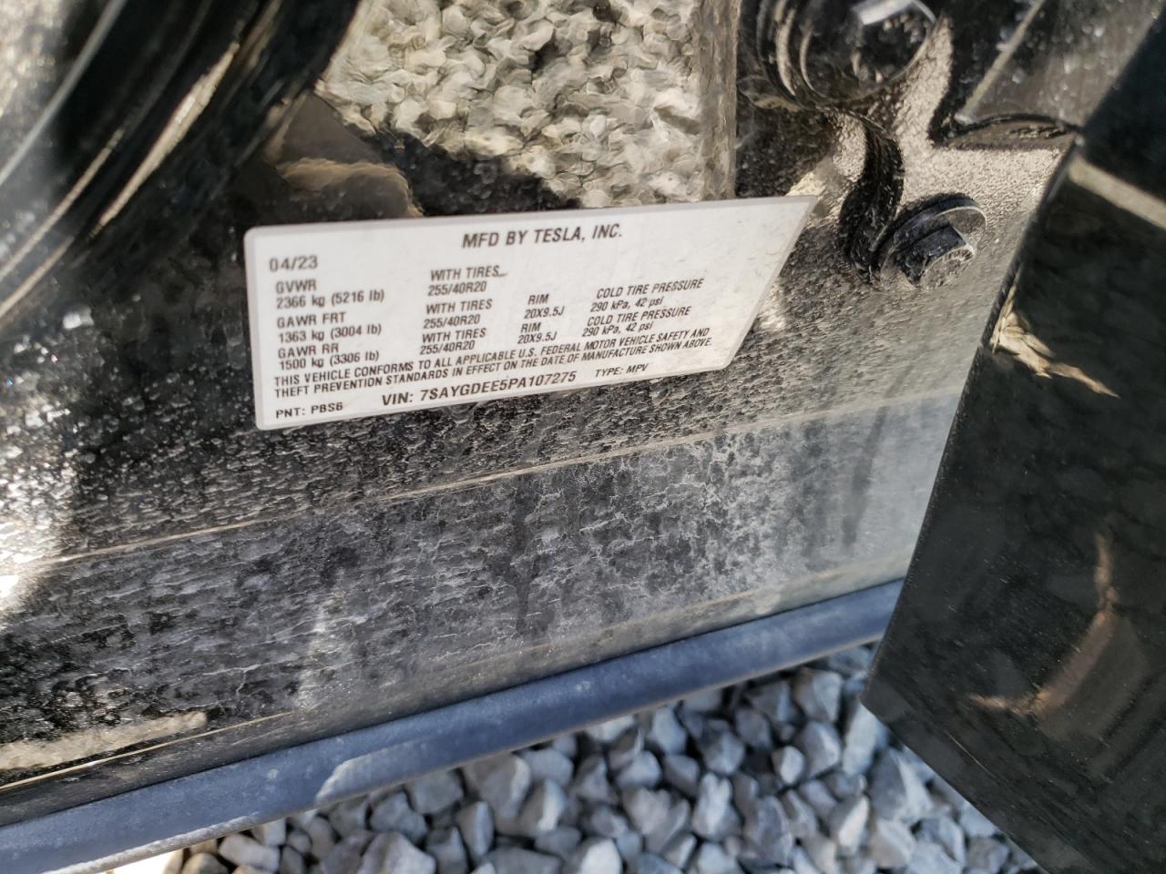 2023 TESLA MODEL Y VIN:7SAYGDEE5PA107275
