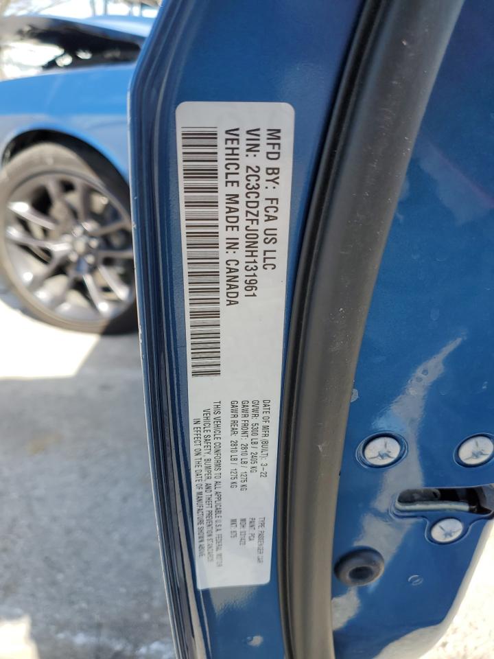 2022 DODGE CHALLENGER R/T SCAT PACK VIN:2C3CDZFJ0NH131961