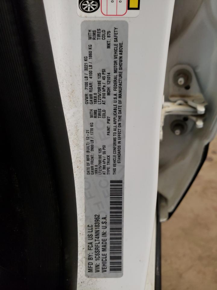 2022 RAM 1500 REBEL VIN:1C6SRFLT4NN183962