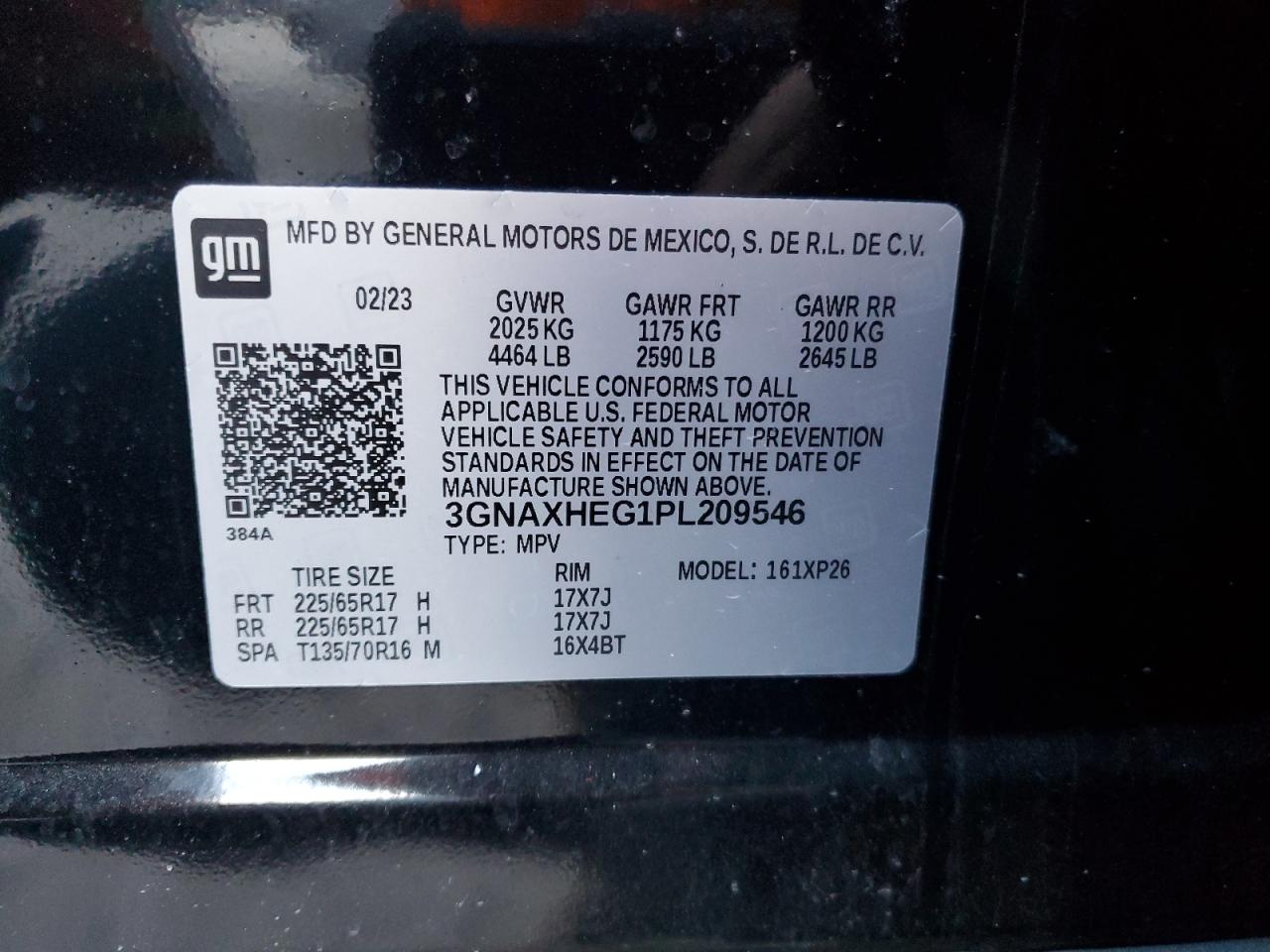2023 CHEVROLET EQUINOX LS VIN:3GNAXHEG1PL209546