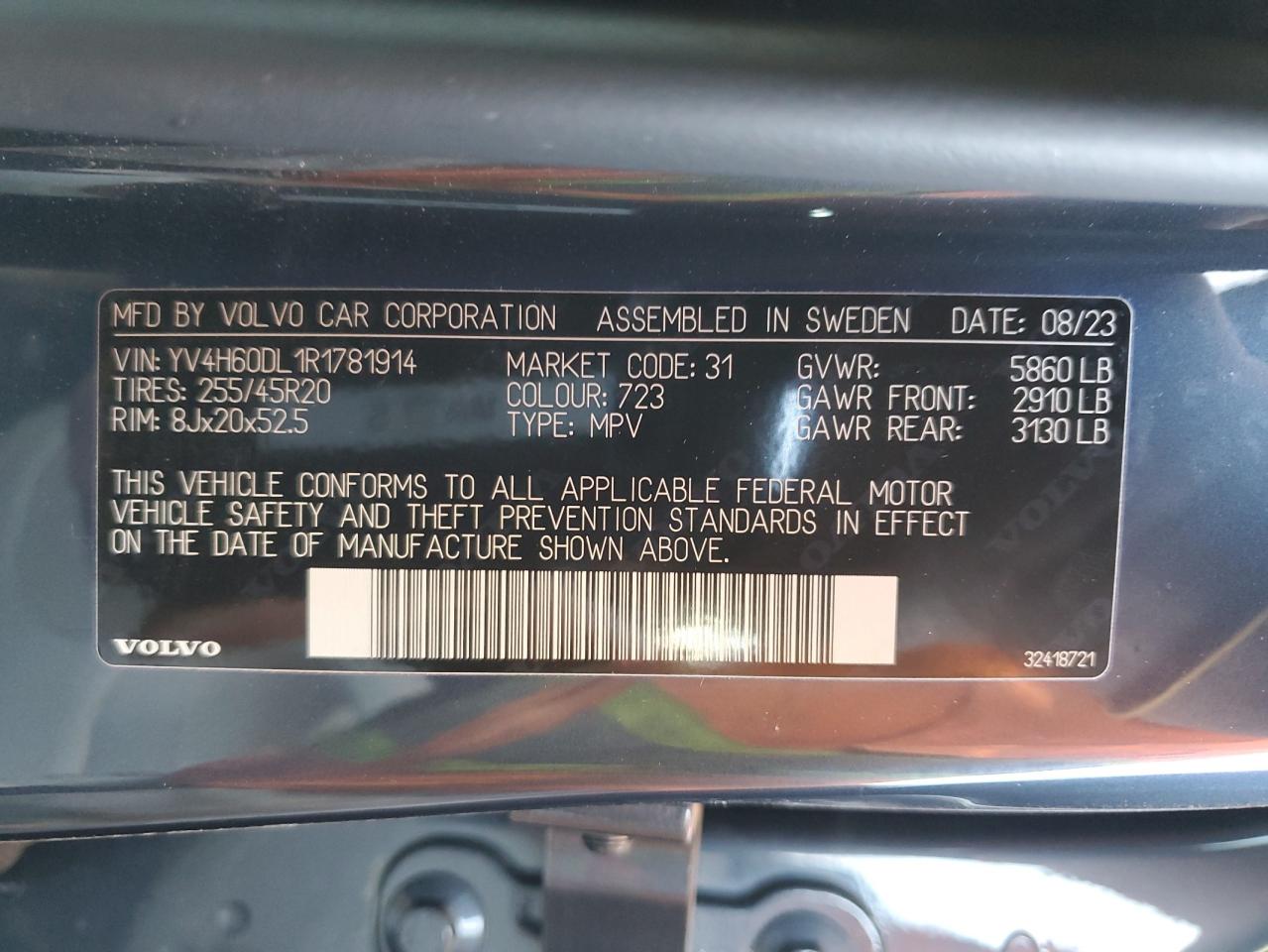 2024 VOLVO XC60 PLUS VIN:YV4H60DL1R1781914