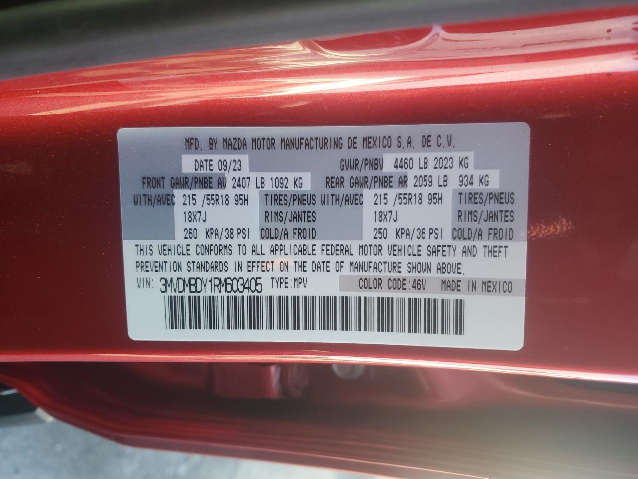2024 MAZDA CX-30 PREMIUM VIN:3MVDMBDY1RM603405