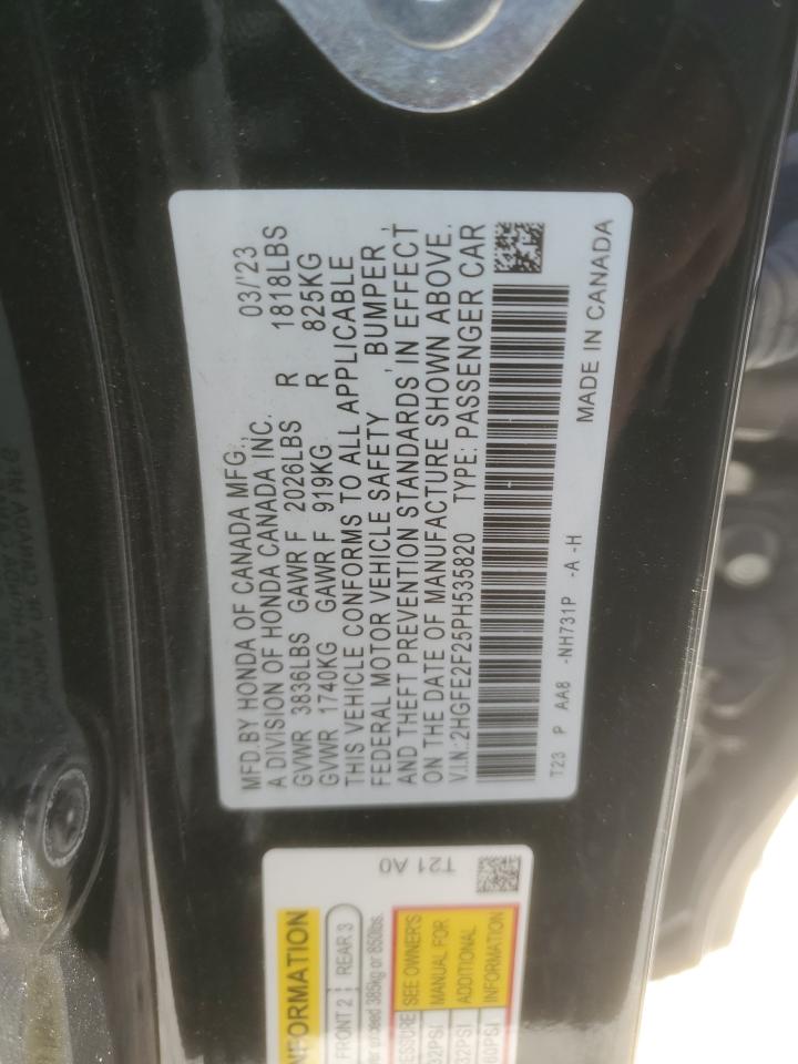 2023 HONDA CIVIC LX VIN:2HGFE2F25PH535820