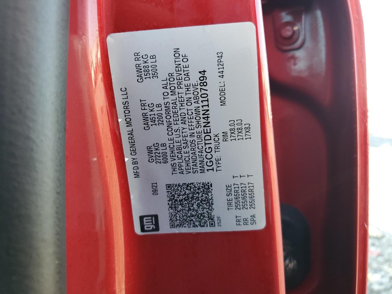 2022 CHEVROLET COLORADO Z71 VIN:1GCGTDEN4N1107894