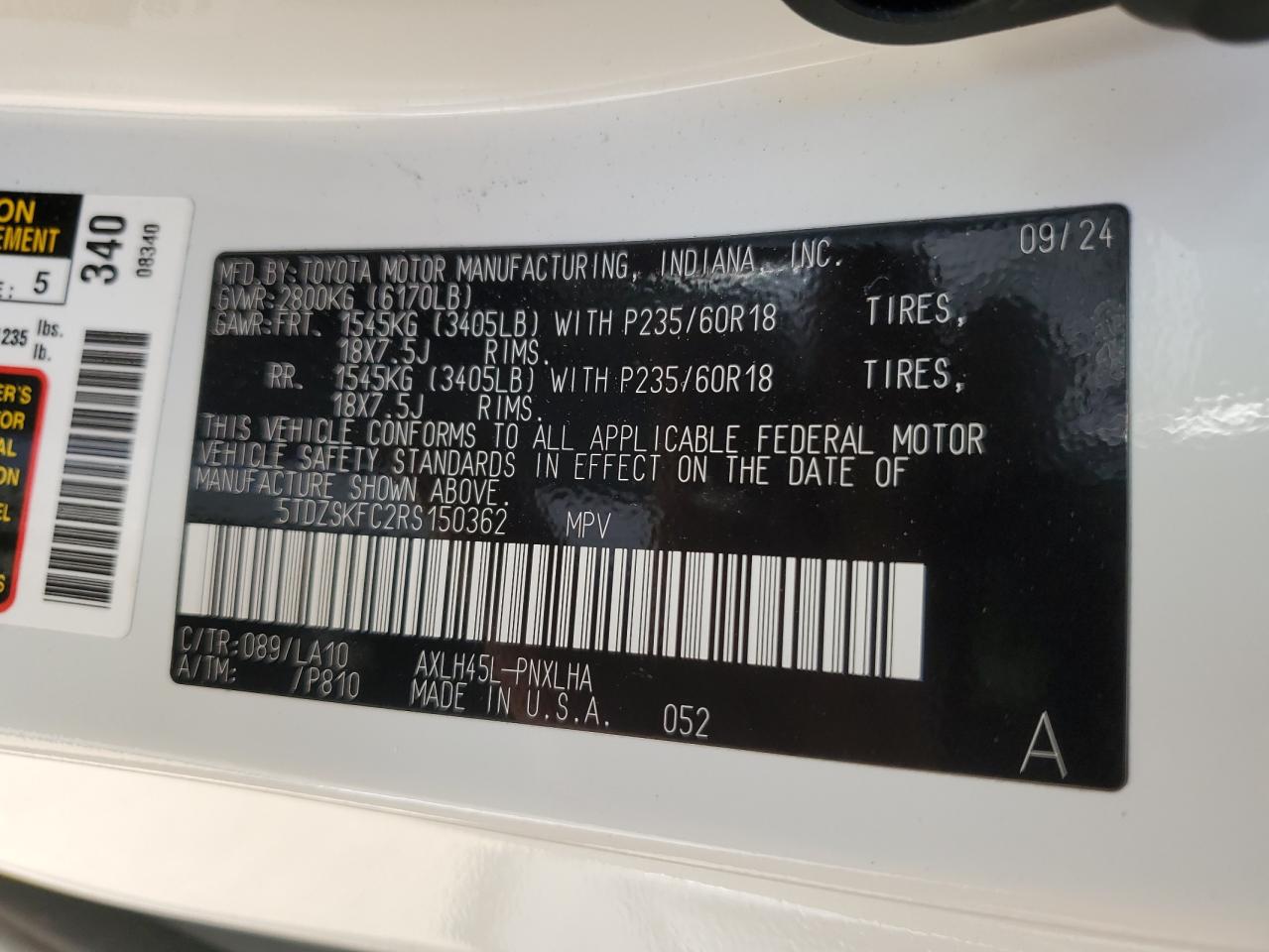 2024 TOYOTA SIENNA LIMITED VIN:5TDZSKFC2RS150362