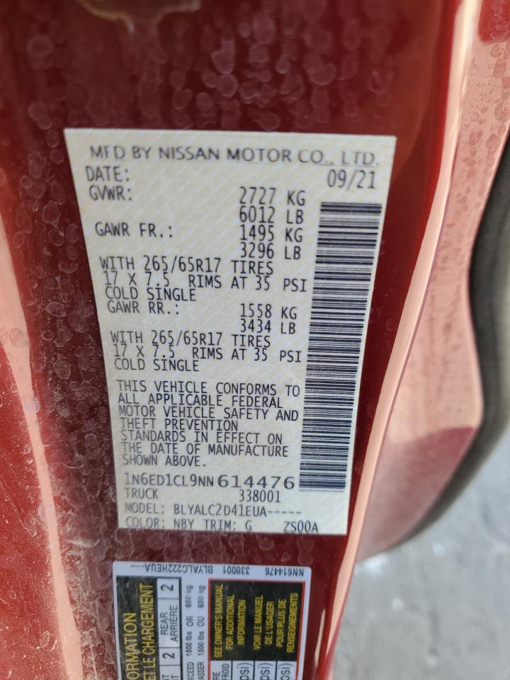 2022 NISSAN FRONTIER S VIN:1N6ED1CL9NN614476