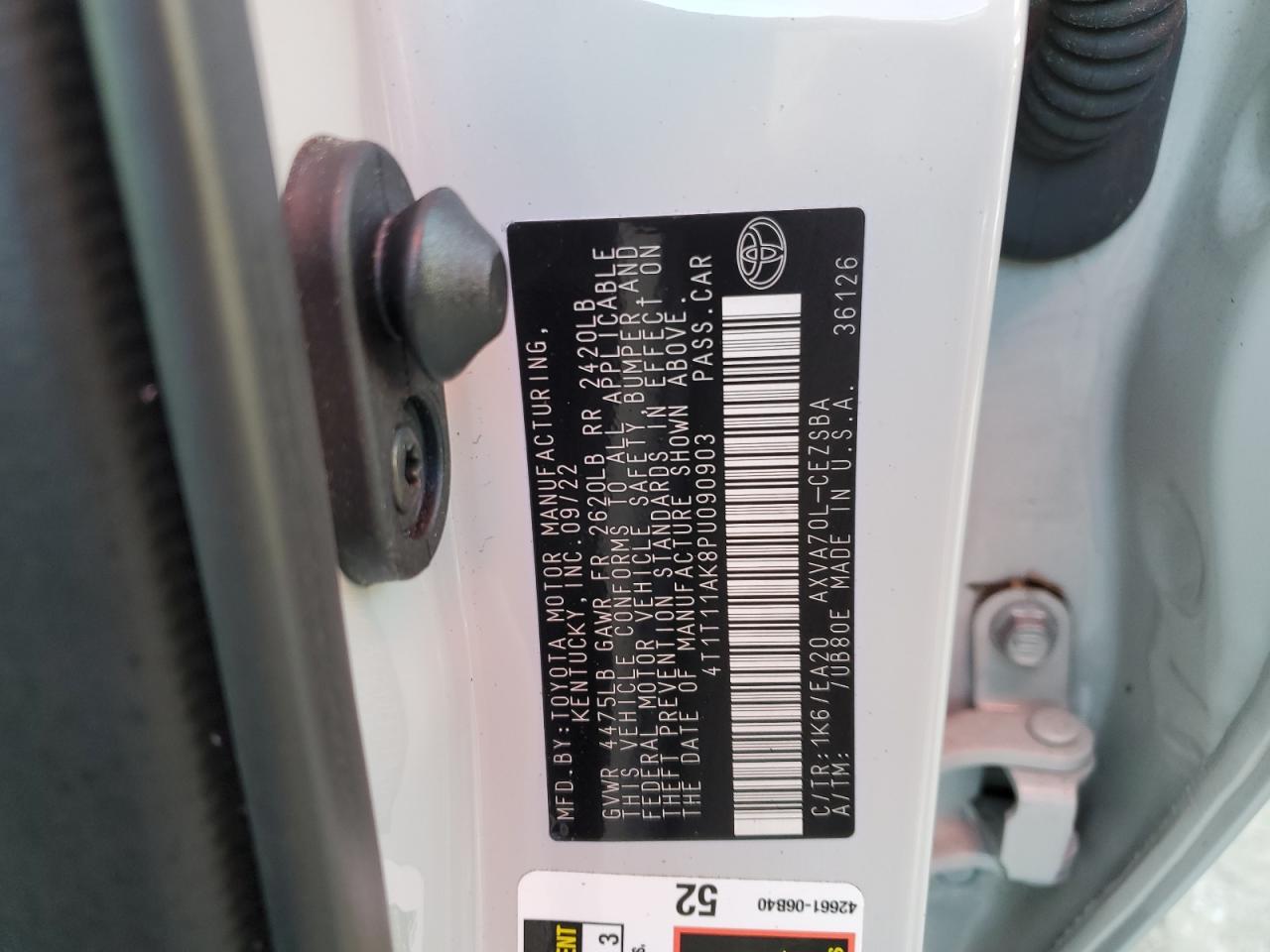 2023 TOYOTA CAMRY SE NIGHT SHADE VIN:4T1T11AK8PU090903