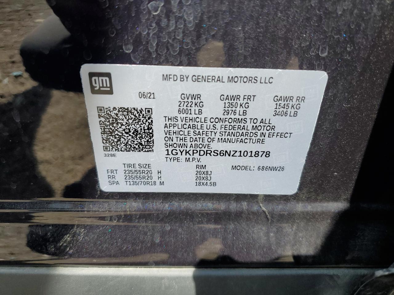 2022 CADILLAC XT6 PREMIUM LUXURY VIN:1GYKPDRS6NZ101878