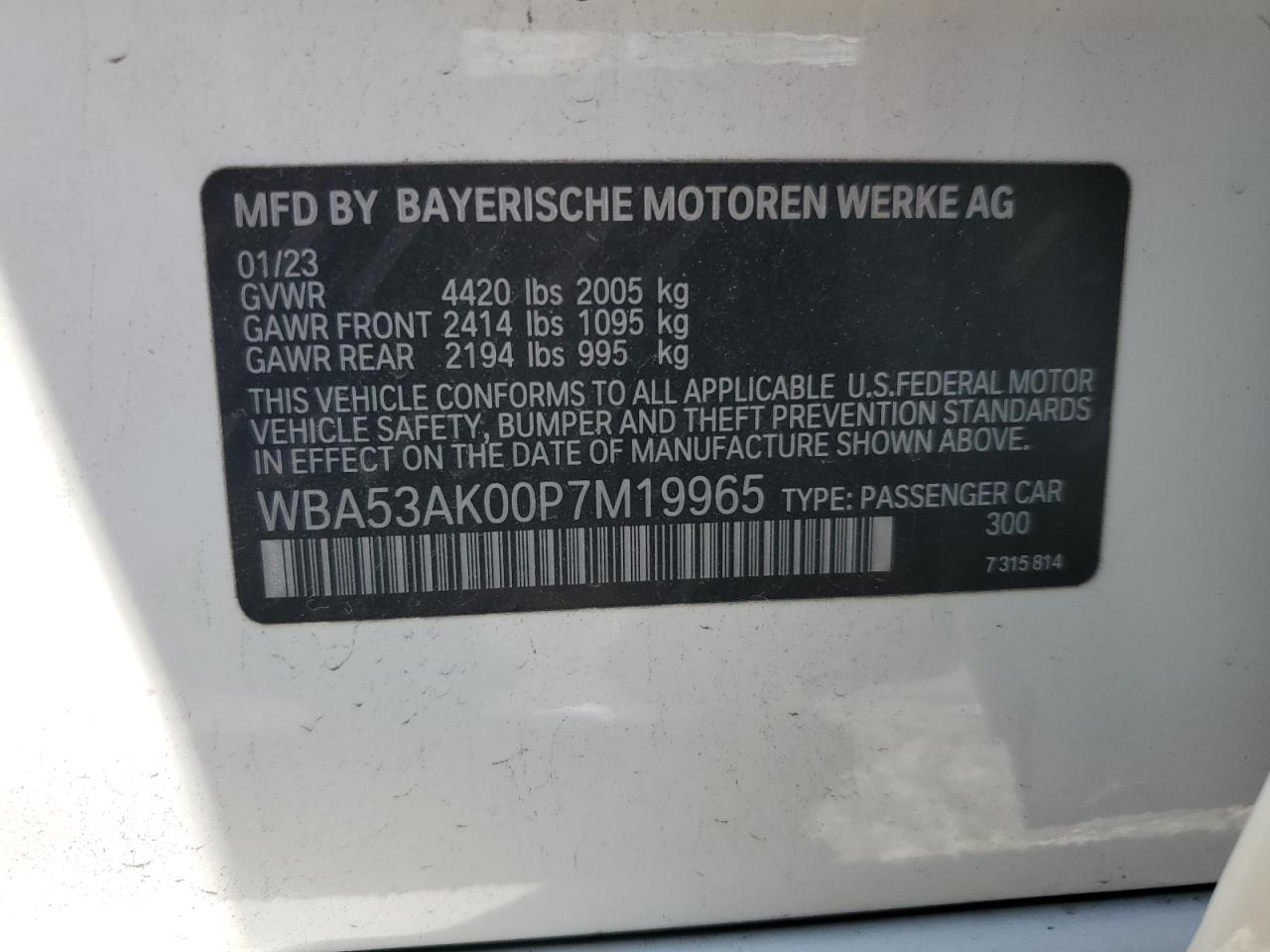 2023 BMW 228I VIN:WBA53AK00P7M19965