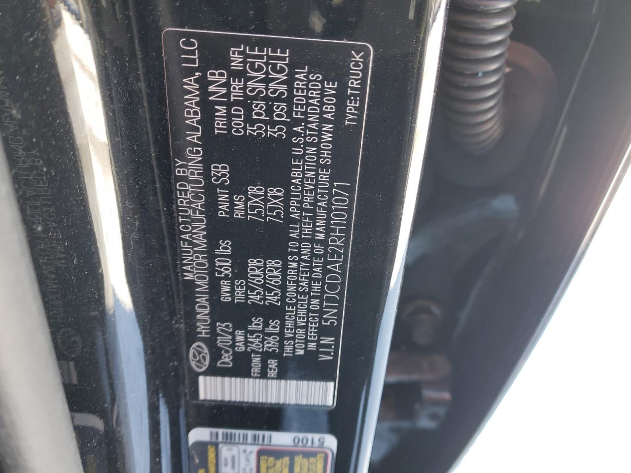 2024 HYUNDAI SANTA CRUZ SEL VIN:5NTJCDAE2RH101071