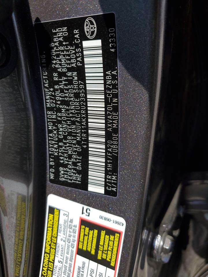 2024 TOYOTA CAMRY LE VIN:4T1R11AKXRU239597