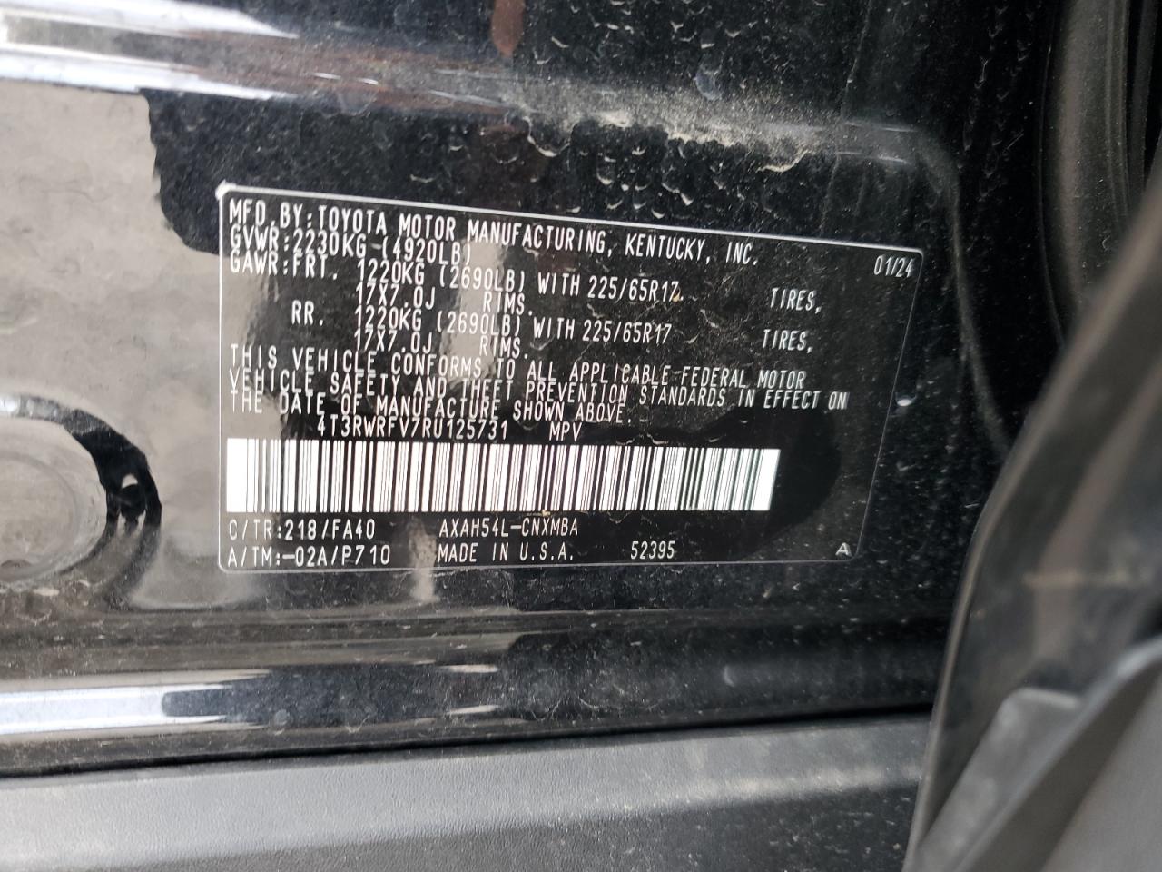 2024 TOYOTA RAV4 XLE VIN:4T3RWRFV7RU125731