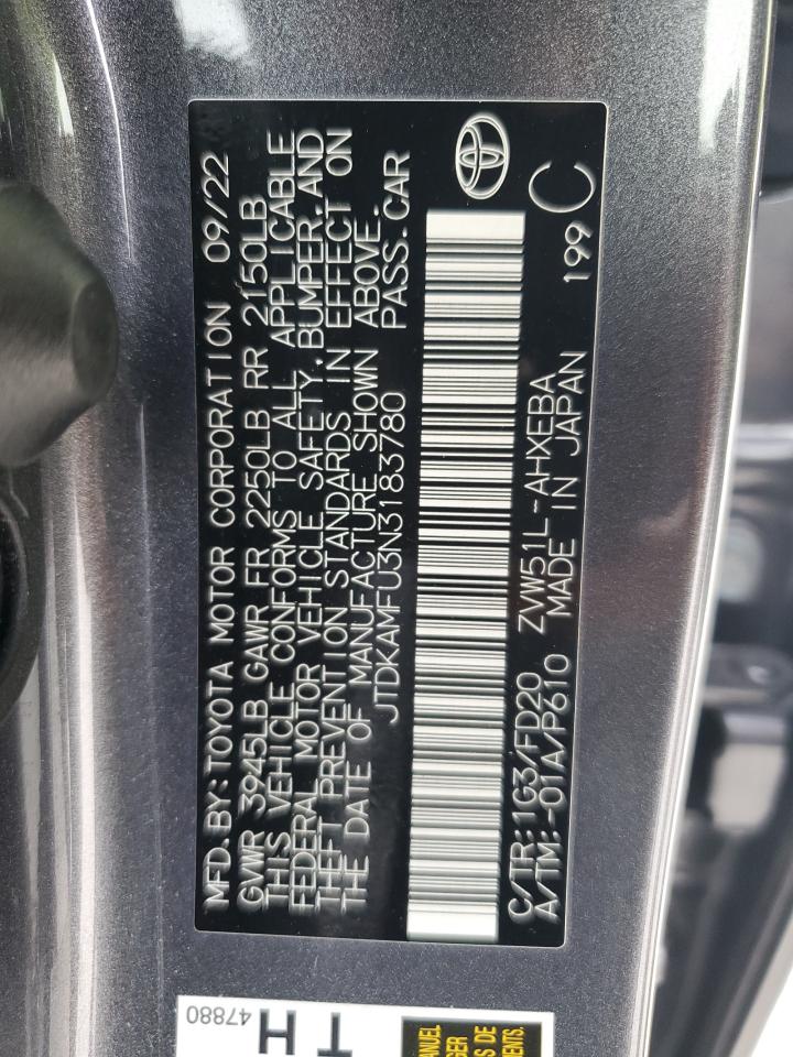 2022 TOYOTA PRIUS NIGHT SHADE VIN:JTDKAMFU3N3183780