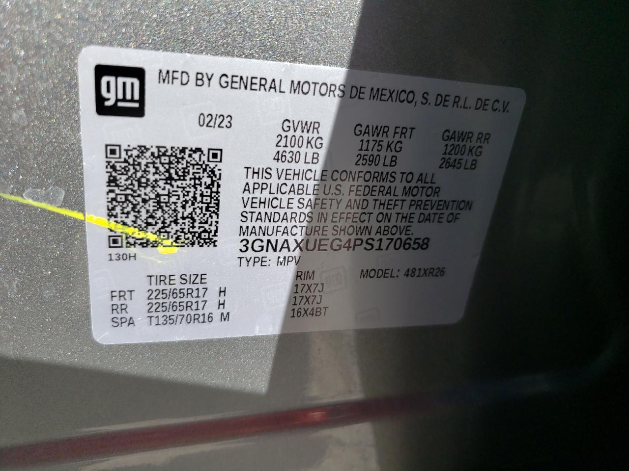 2023 CHEVROLET EQUINOX LT VIN:3GNAXUEG4PS170658