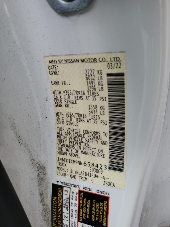 2022 NISSAN FRONTIER S VIN:1N6ED1CM9NN658423