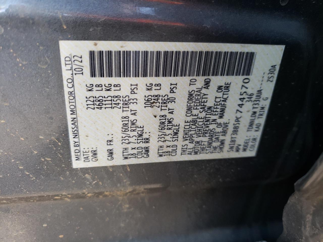 2023 NISSAN ROGUE SV VIN:5N1BT3BB5PC744570