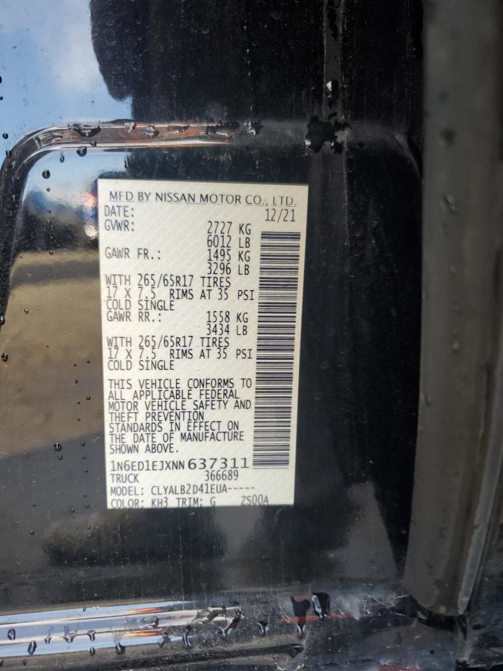 2022 NISSAN FRONTIER S VIN:1N6ED1EJXNN637311