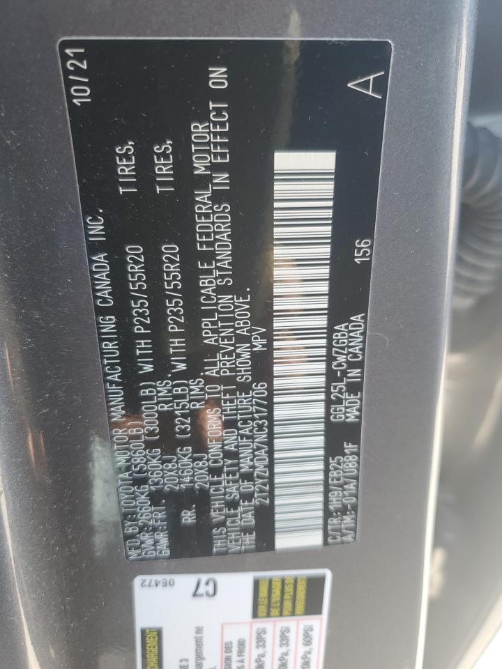 2022 LEXUS RX 350 F SPORT VIN:2T2YZMDA7NC317706