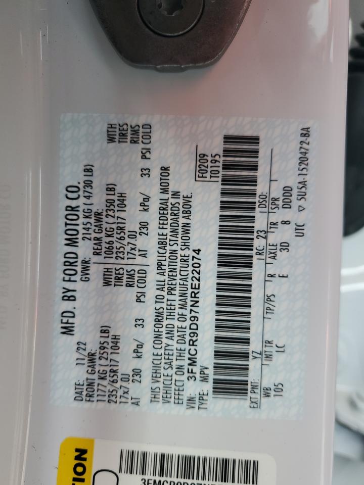 2022 FORD BRONCO SPORT BADLANDS VIN:3FMCR9D97NRE22074