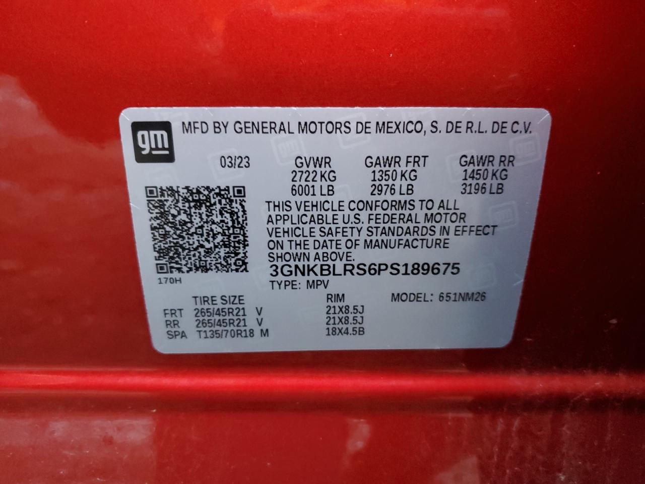 2023 CHEVROLET BLAZER PREMIER VIN:3GNKBLRS6PS189675