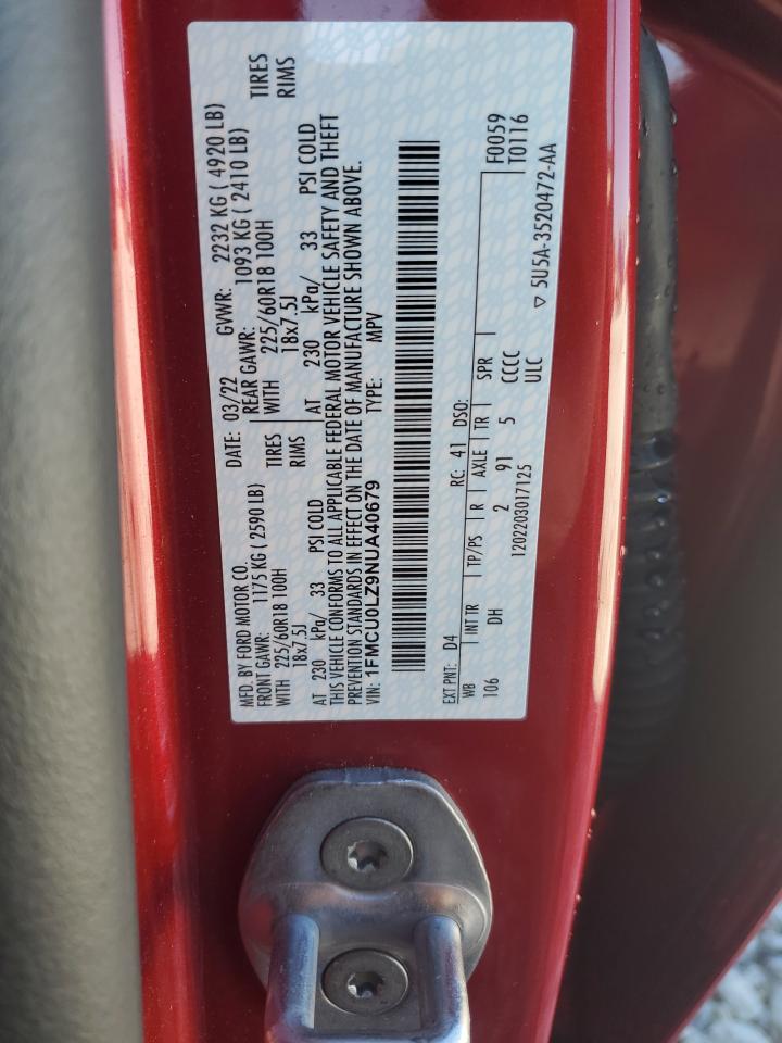 2022 FORD ESCAPE TITANIUM VIN:1FMCU0LZ9NUA40679