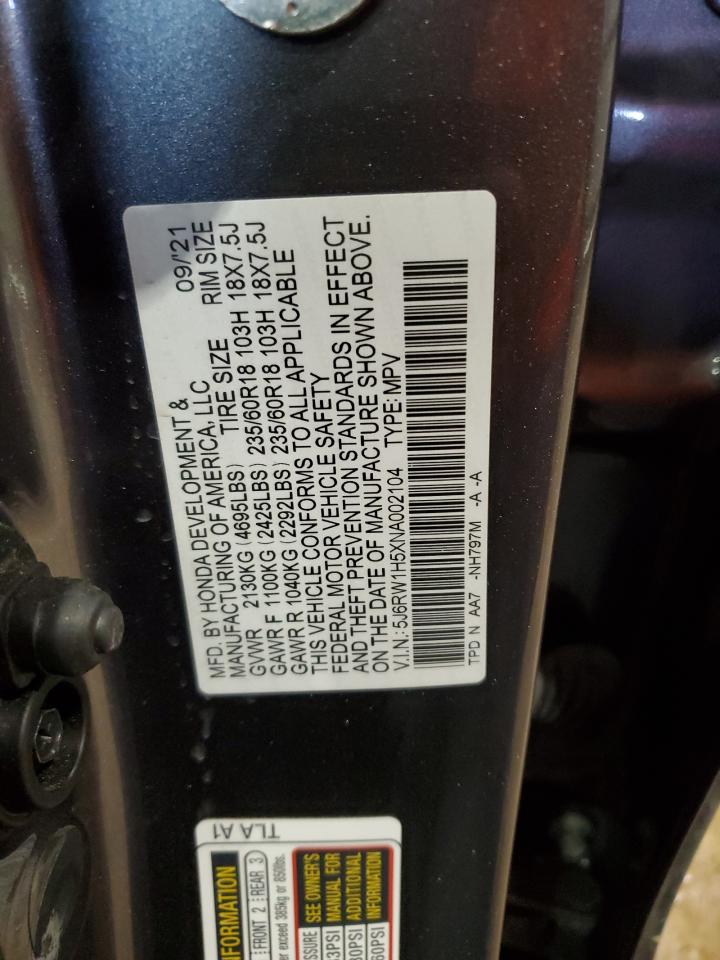 2022 HONDA CR-V EX VIN:5J6RW1H5XNA002104
