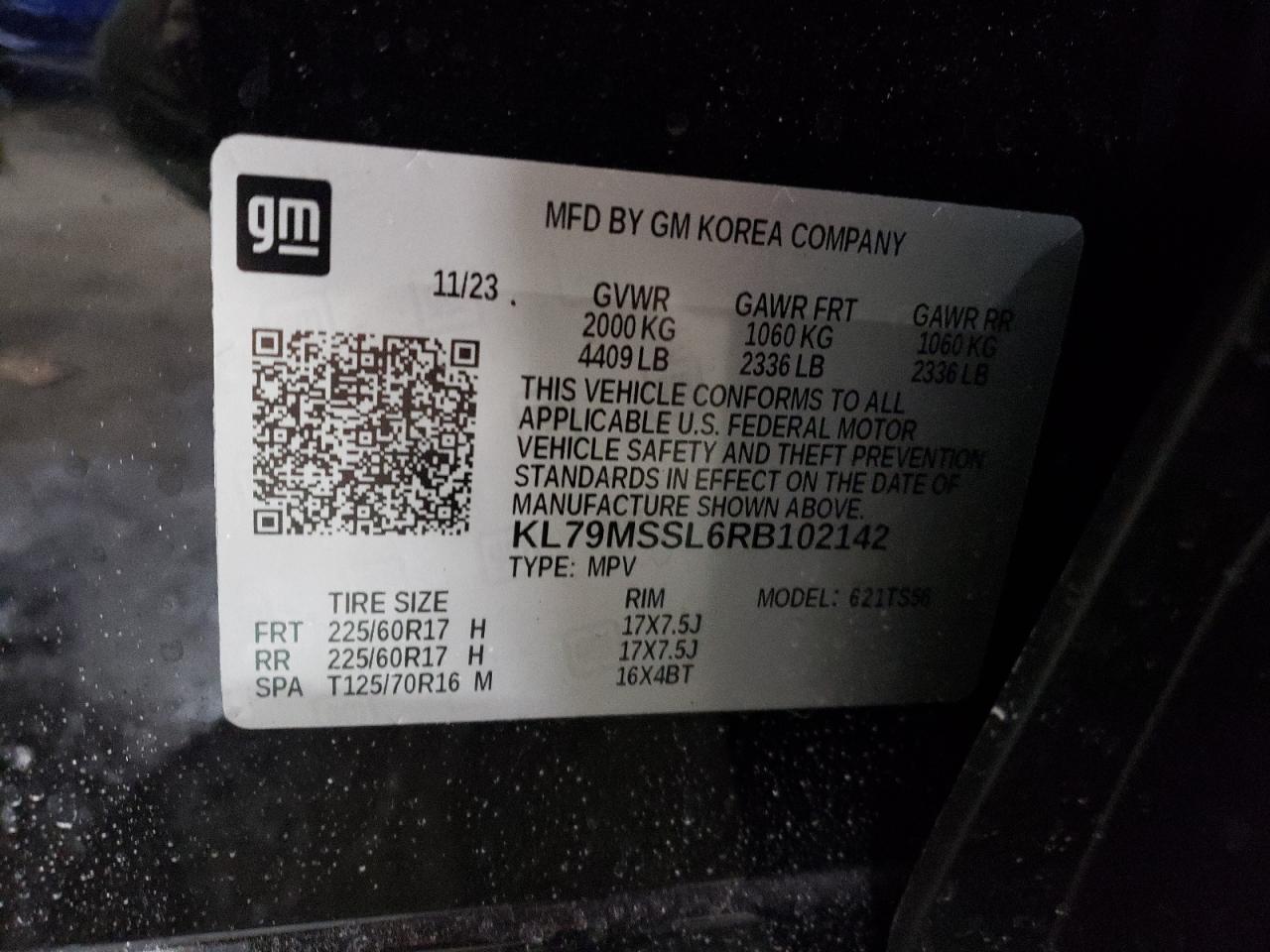 2024 CHEVROLET TRAILBLAZER ACTIV VIN:KL79MSSL6RB102142