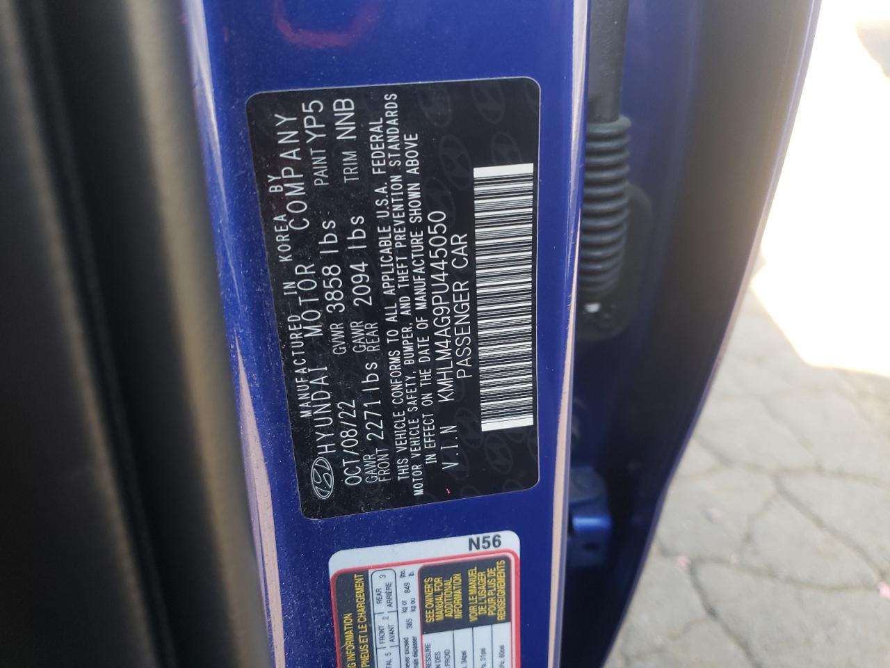 2023 HYUNDAI ELANTRA SEL VIN:KMHLM4AG9PU445050