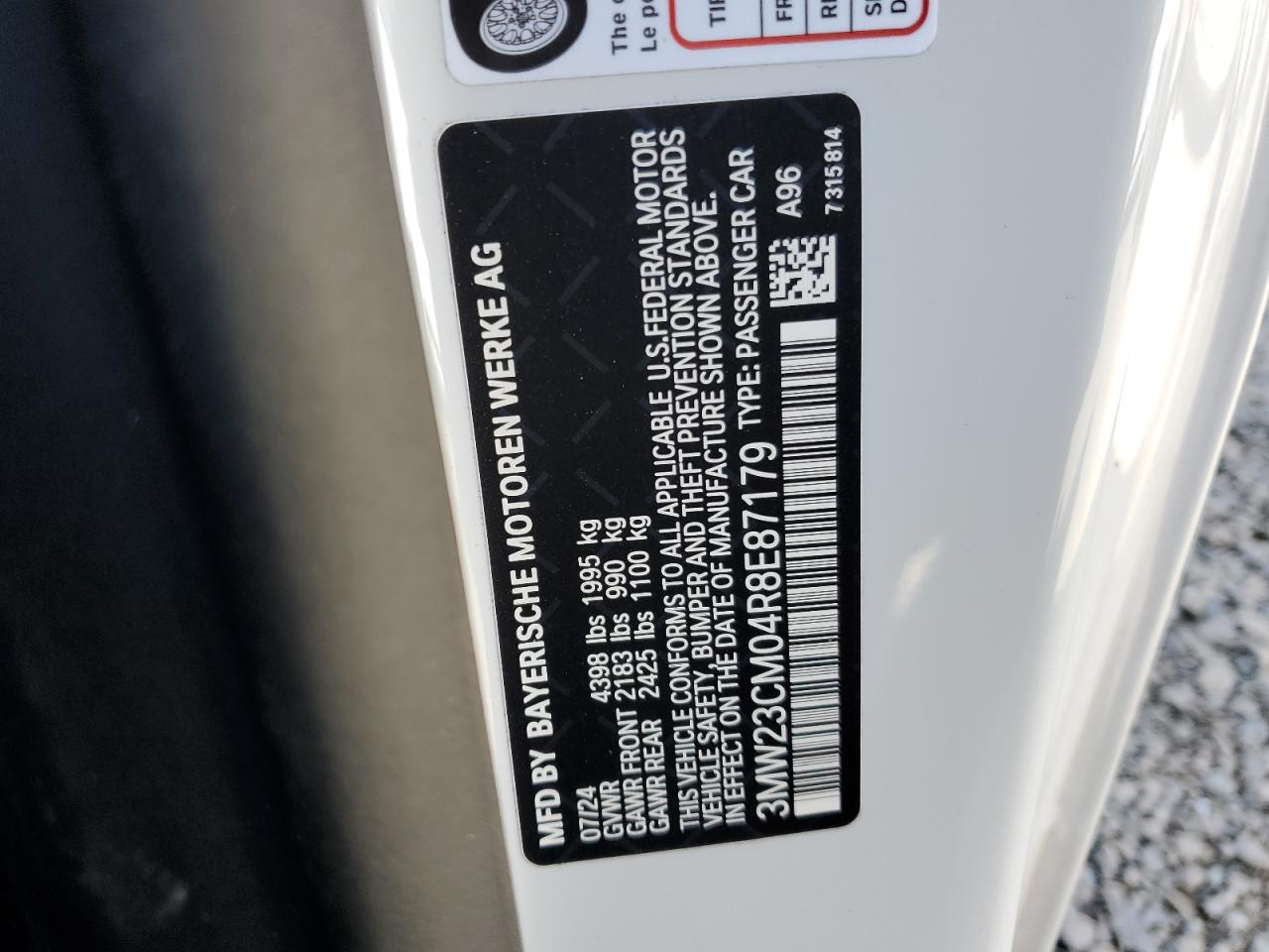 2024 BMW 230I VIN:3MW23CM04R8E87179