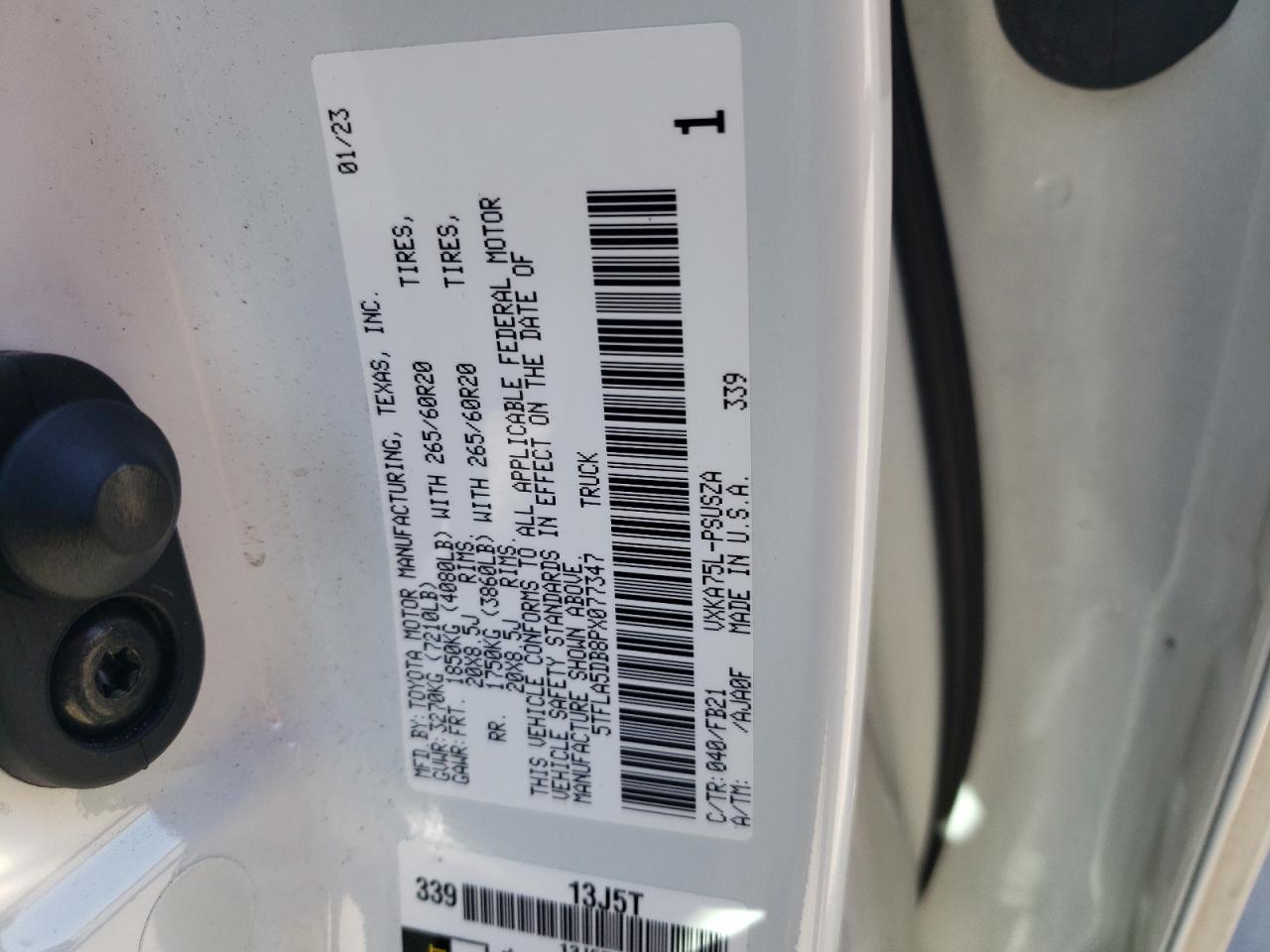 2023 TOYOTA TUNDRA CREWMAX SR VIN:5TFLA5DB8PX077347